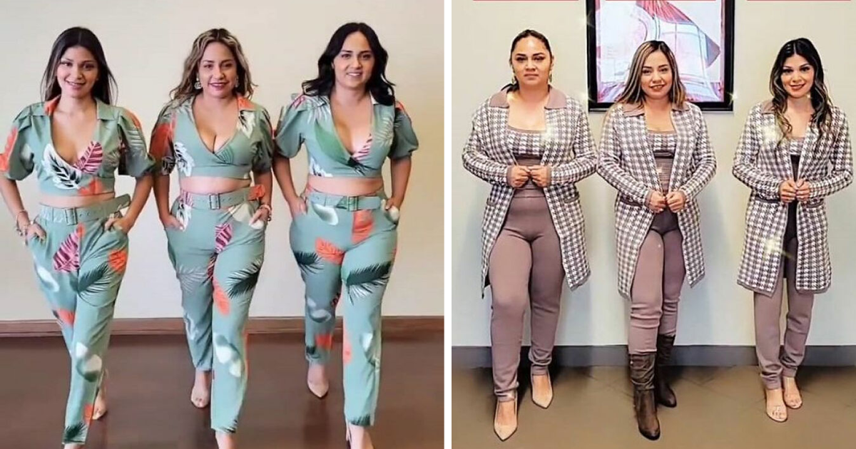 S, M, L: девушки примеряют одинаковые наряды, чтобы показать, как они смотрятся в разных размерах