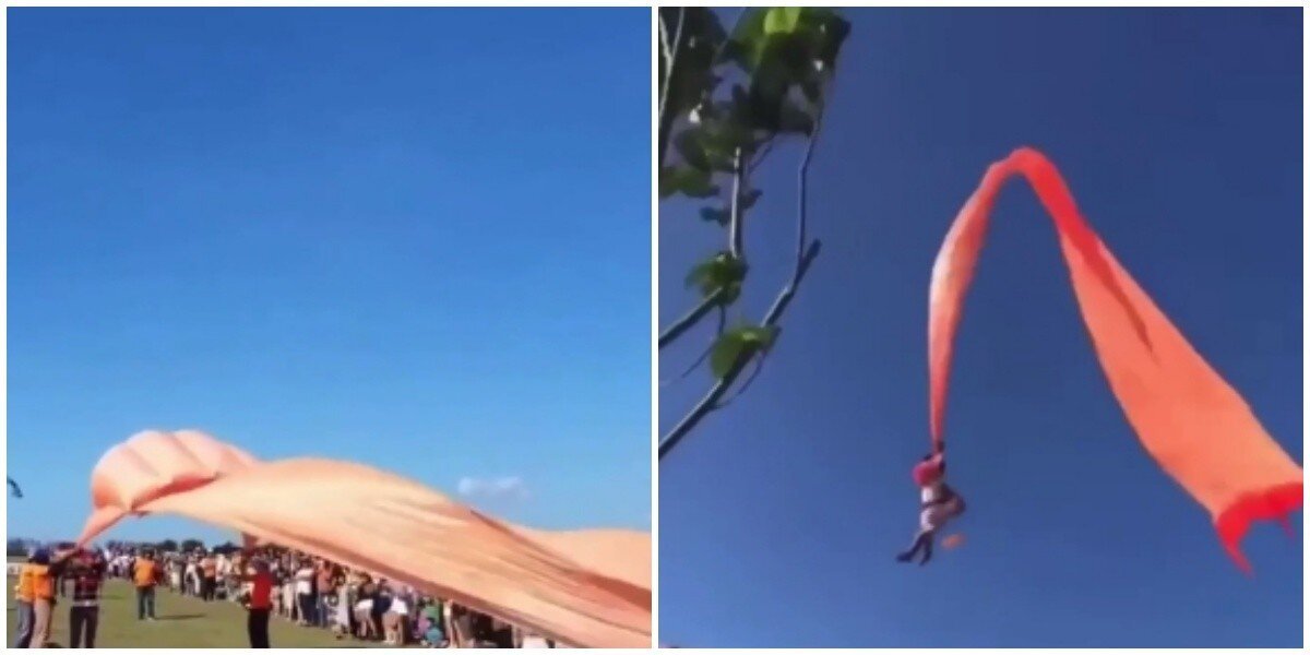 В Индонезии воздушный змей взлетел вместе с хозяйкой