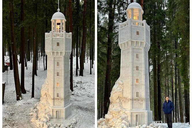 Белорус слепил из&nbsp;снега 9-метровую копию французского маяка
