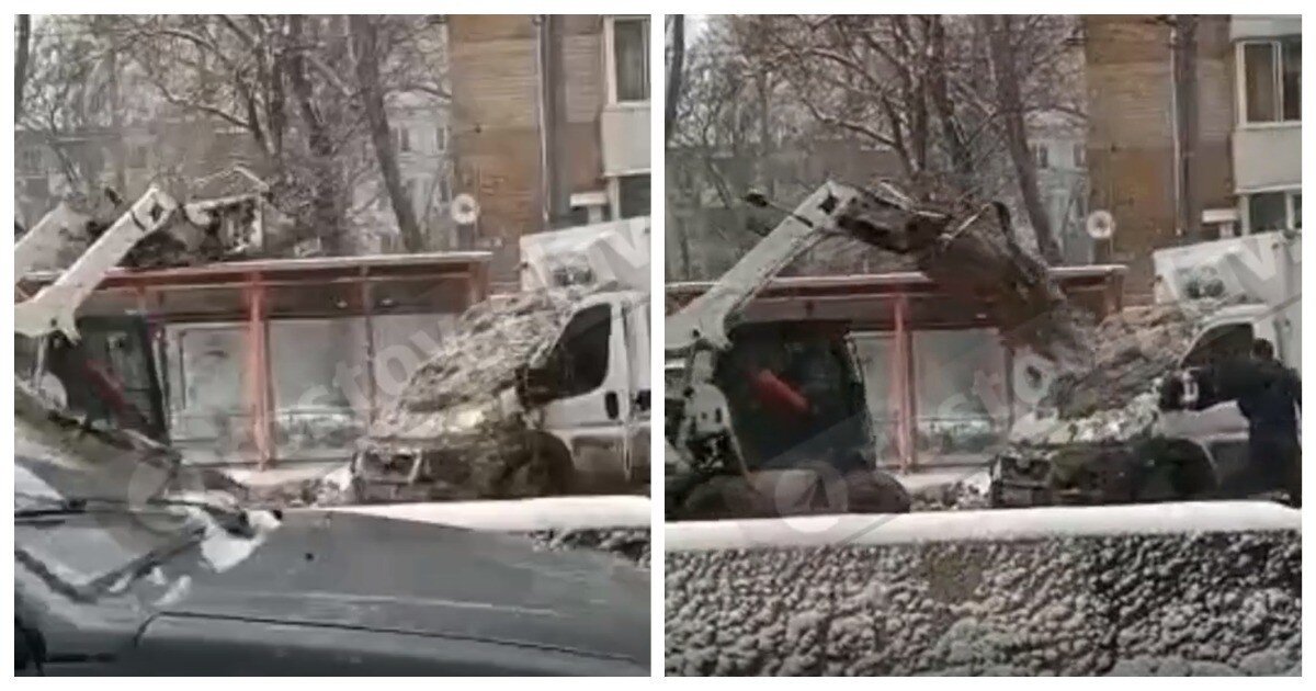 В Ростове тракторист вывалил два ковша грязного снега на припаркованную «Газель»