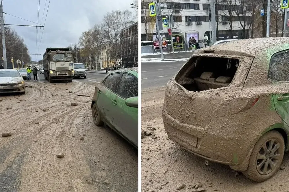 Разбило стекло и залило всю машину грязью