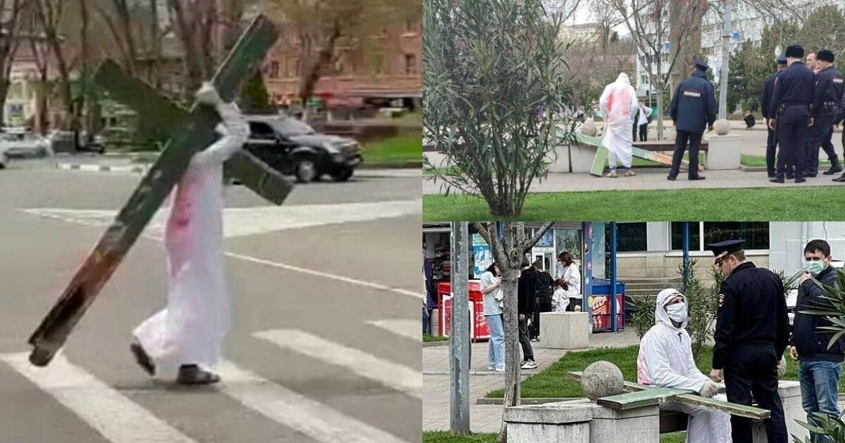 В Туапсе полиция сорвала второе пришествие, задержав странного гражданина в белом одеянии и с крестом