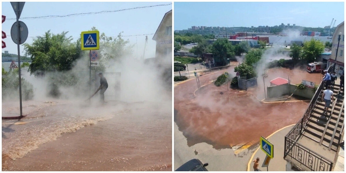 Во Владивостоке снова затопило кипятком Луговую площадь