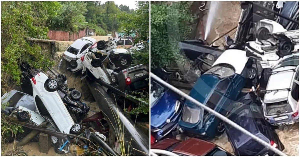 Залповый ливень в Сочи уничтожил десятки машин