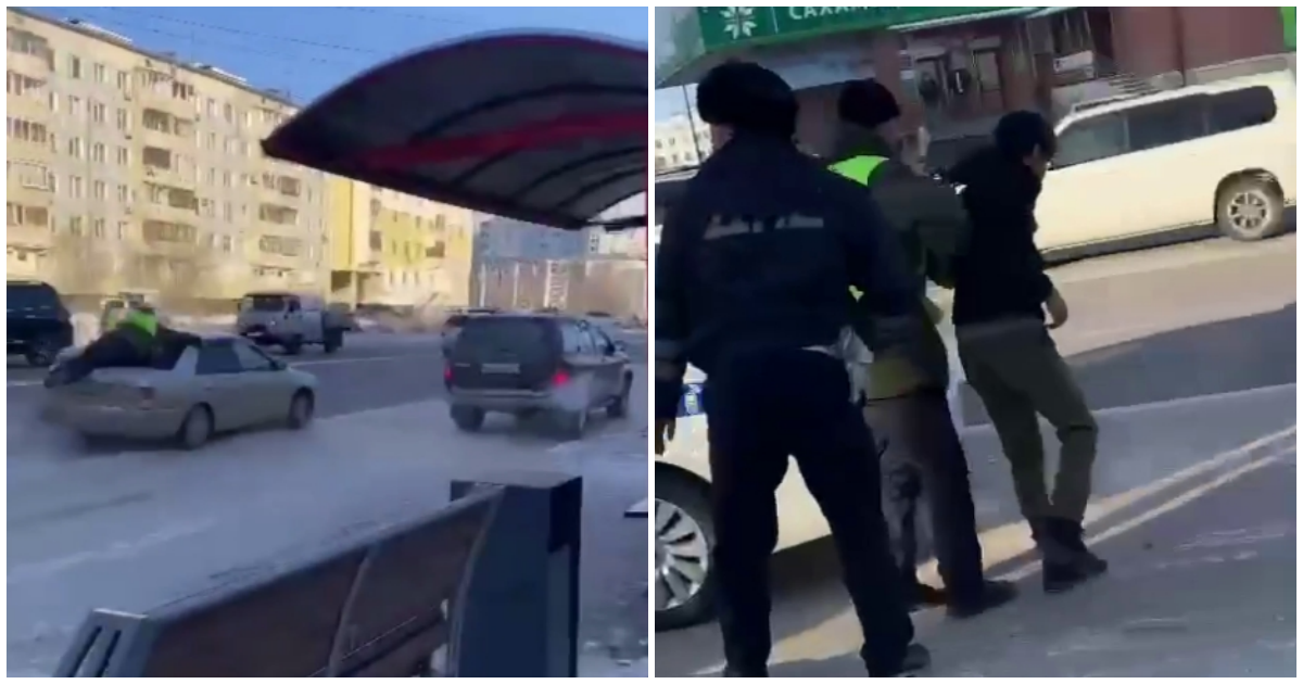 В Якутске во время погони инспектор ДПС остановил нарушителя, запрыгнув на багажник автомобиля