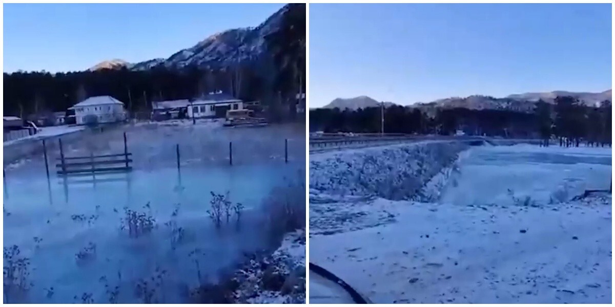 На Алтае река Чемал разлилась в мороз и затопила участки местных жителей