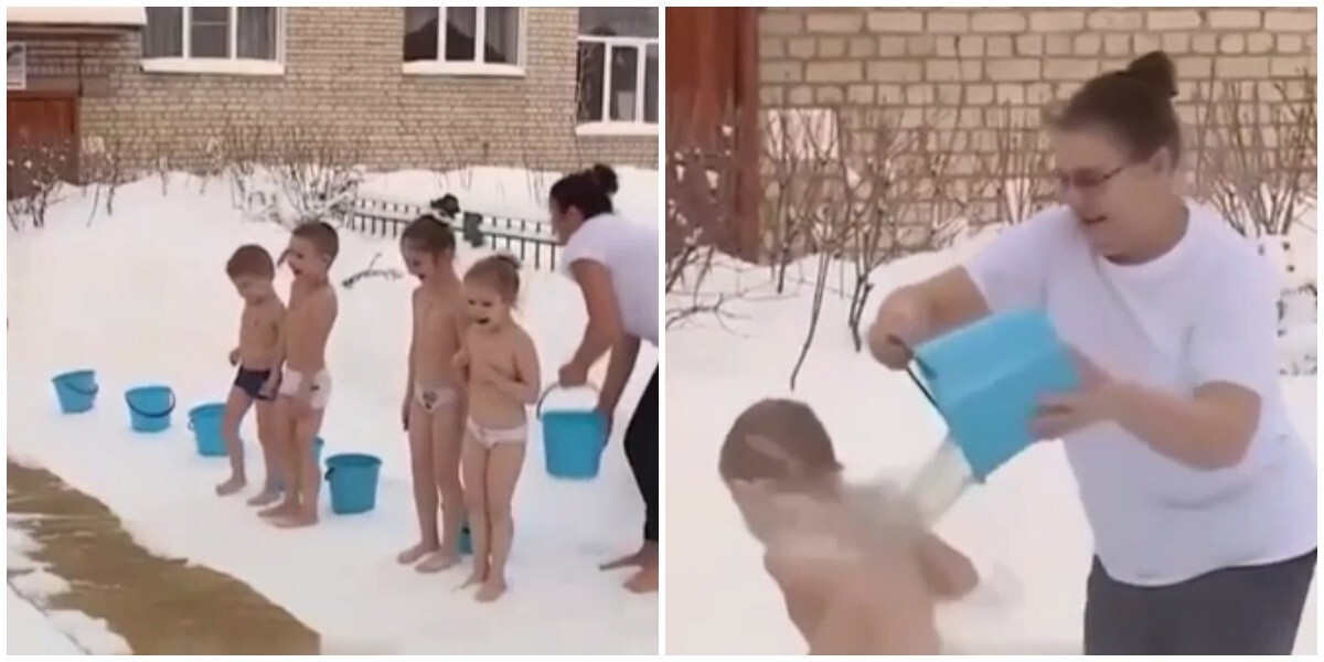 В детском саду в Рязани вот уже несколько десятков лет обливают малышей ледяной водой на улице зимой