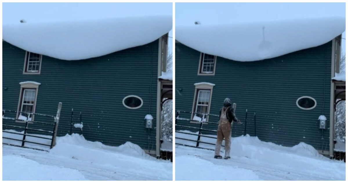Неудачные попытки сбить снег с крыши