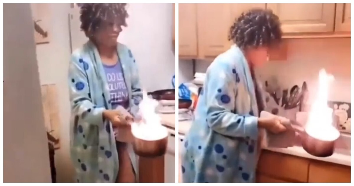 Женщина попыталась потушить горящее масло водой