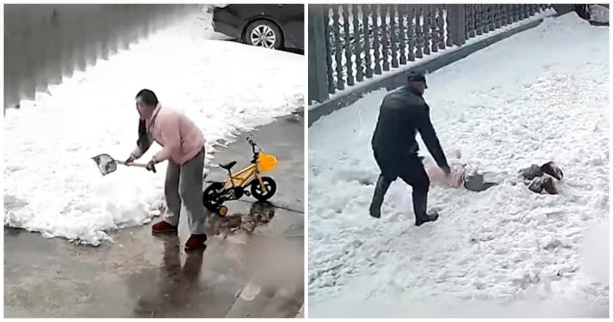 Снег с крыши обрушился на женщину с лопатой