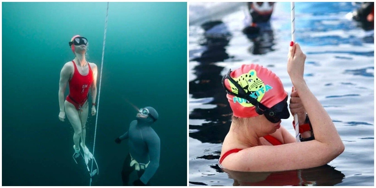 Петербурженка в одном купальнике опустилась под лёд Байкала на 40 метров и установила рекорд