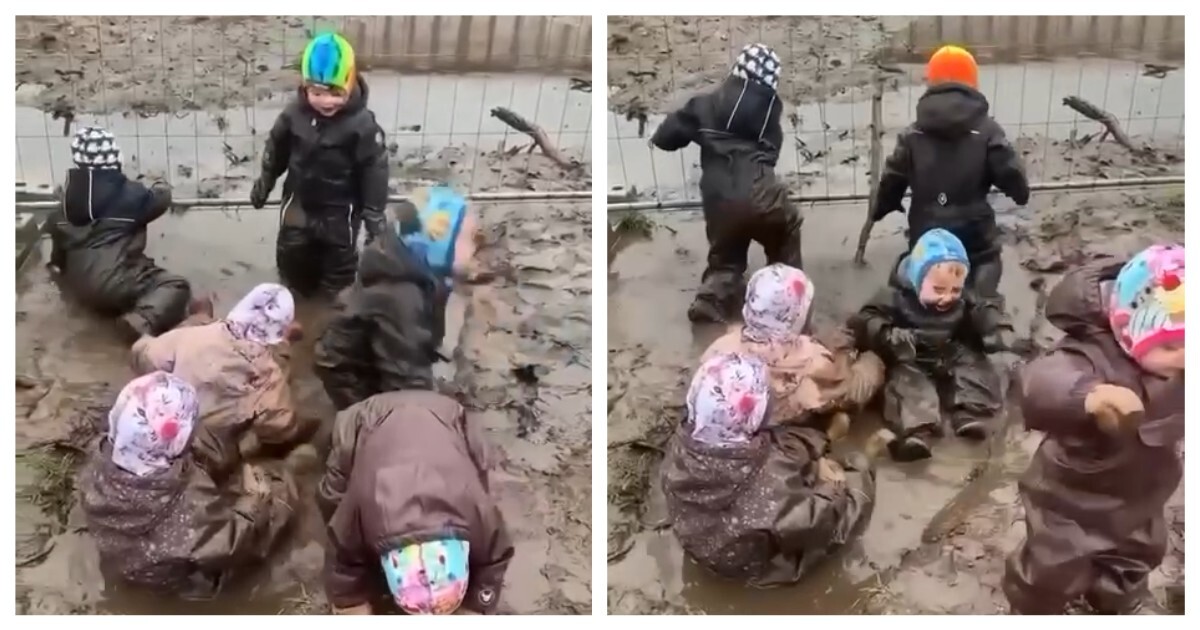 Дети резвятся в грязи