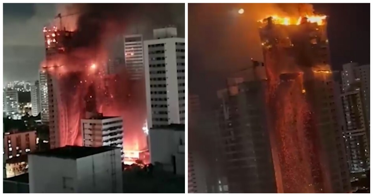 Мощный пожар охватил небоскрёб в Бразилии
