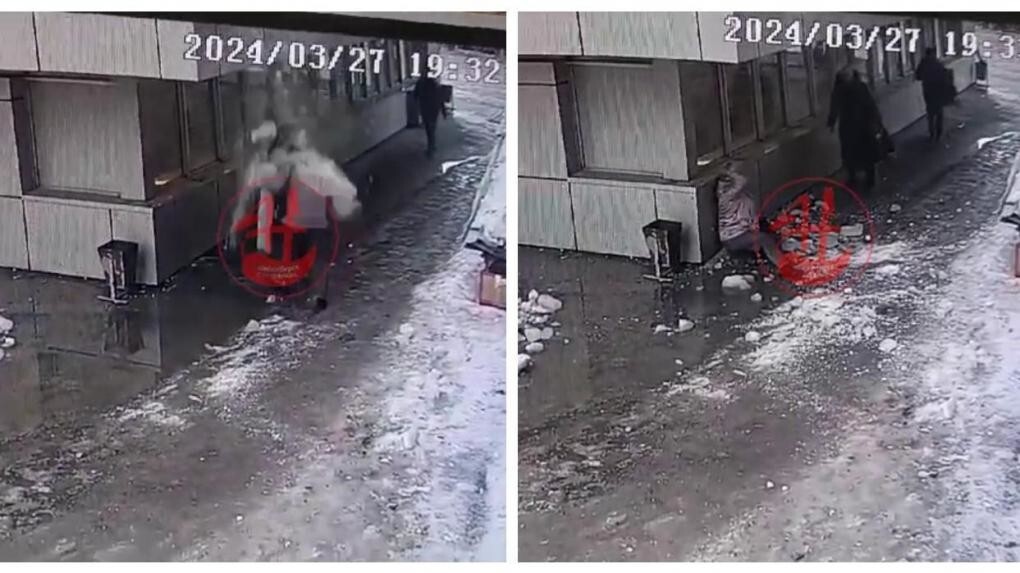 В Новосибирске на голову женщине упала огромная глыба льда