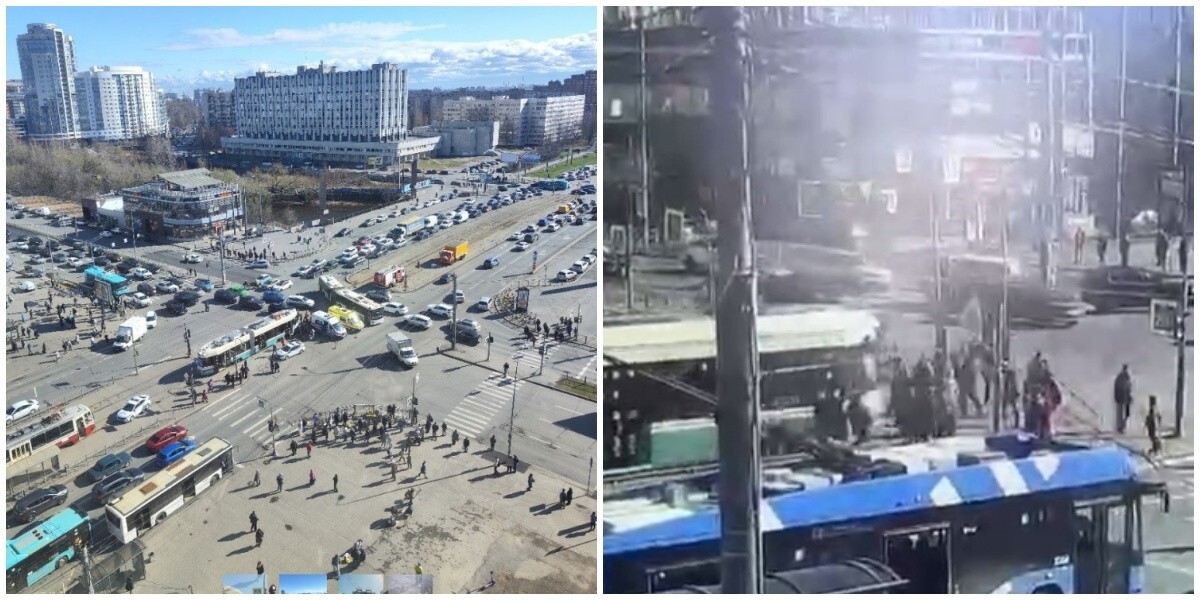 В Санкт-Петербурге “умный” трамвай влетел в толпу пешеходов, которые переходили дорогу по зебре