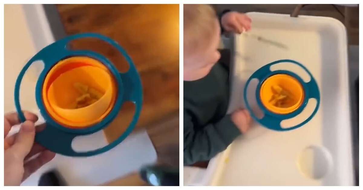 Ребёнок тестирует тарелку-непроливайку