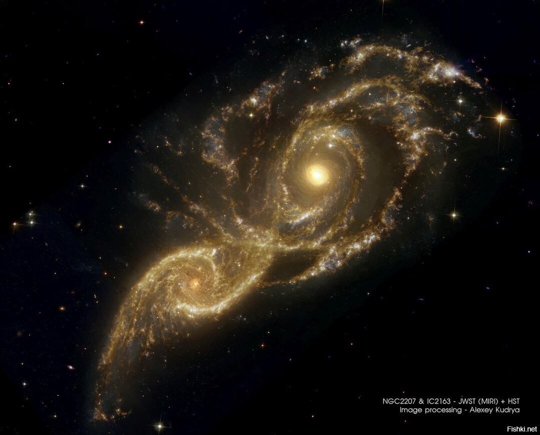 Пара галактик NGC 2207 и IC 2163 в созвездии Большого Пса
