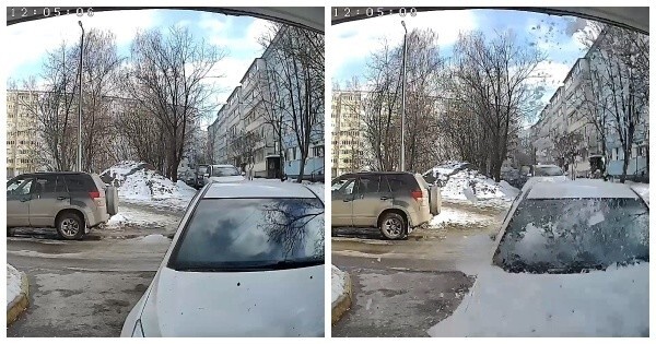 В Казани автовладелец припарковал свою машину прямо у подъезда и на неё обрушился лед