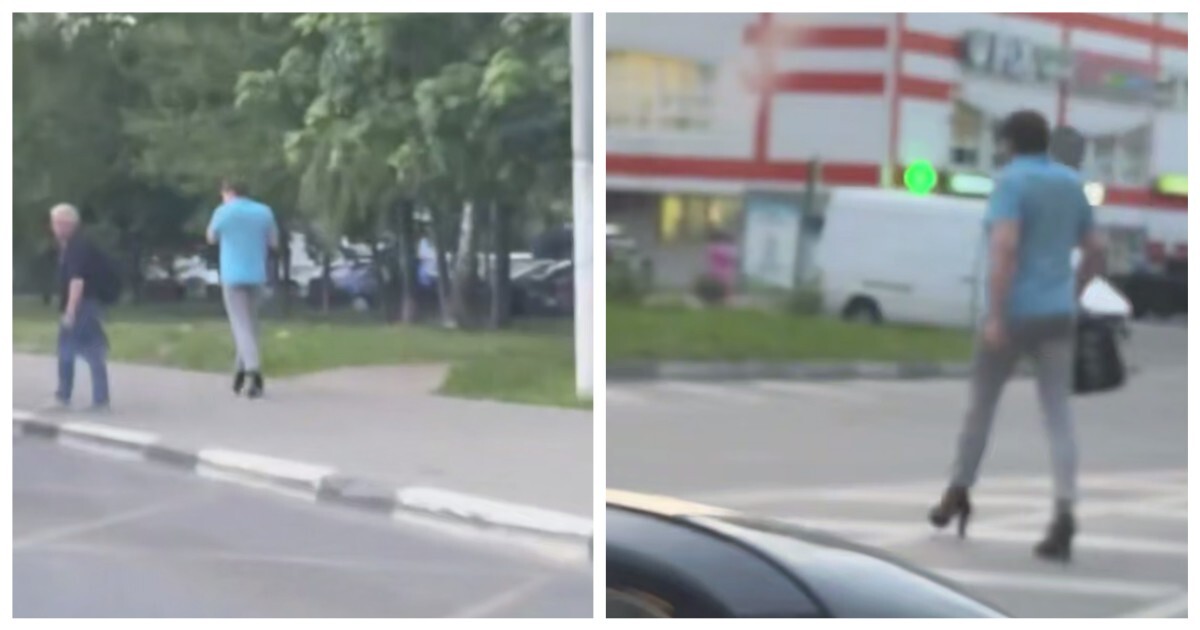 "От бедра шаг": мужчина отправился на прогулку в женской обуви