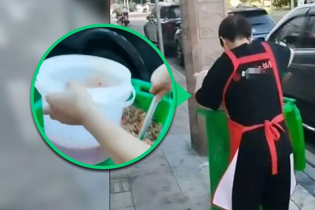 Сотрудница ресторана черпала отработанное масло из мусорного бака
