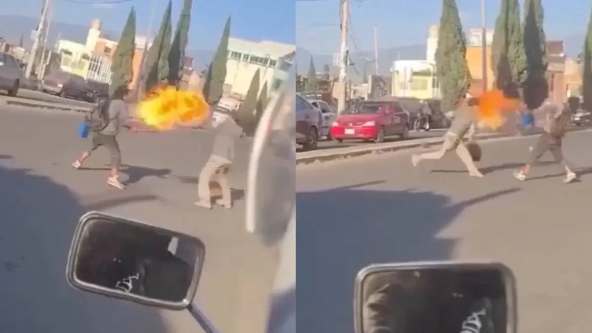 Огнедышащий участник превратил уличную драку в Мексике в фаер-шоу