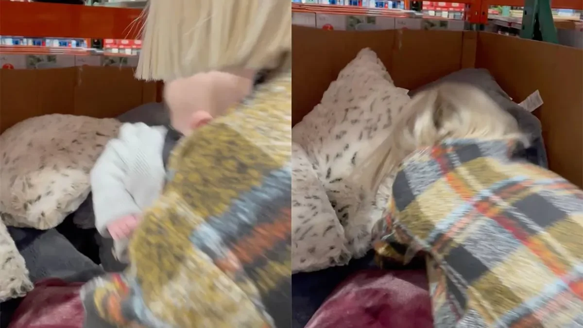 Ребёнок провалился в гору подушек в магазине