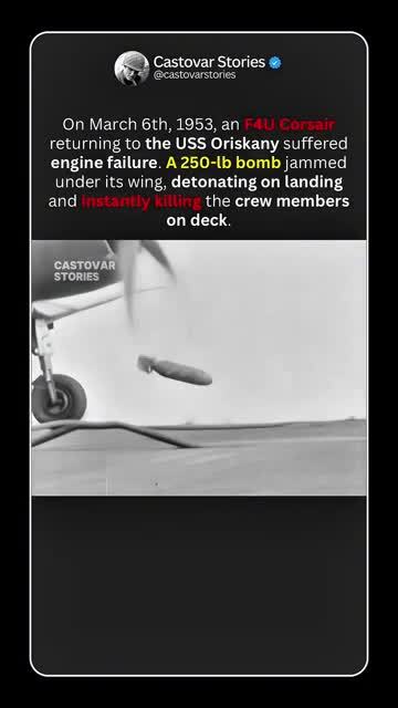 Истребитель F4U-Corsair совершил посадку на авианосец " Орискани" с зависшей ...