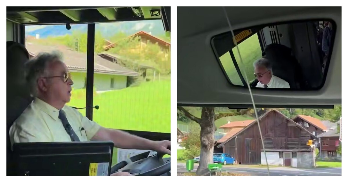 Водитель автобуса поет йодль для своих пассажиров