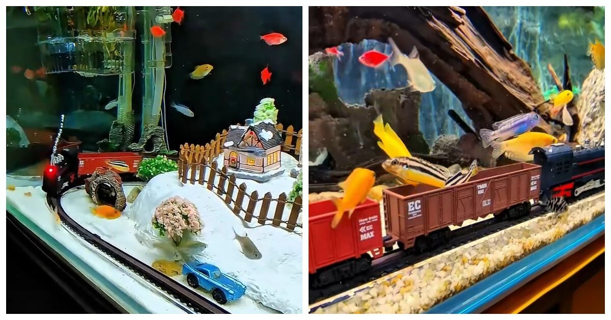 Китайский мастер собрал подводный поезд для аквариума
