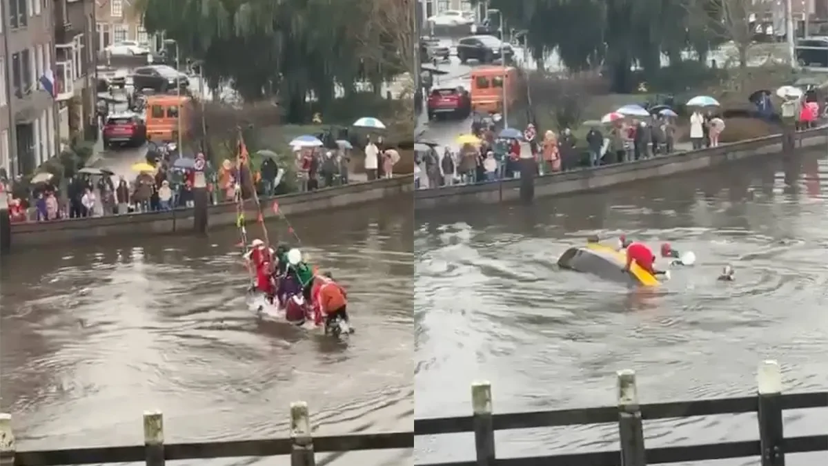 Лодка с помощниками Синтерклааса перевернулась во время парада