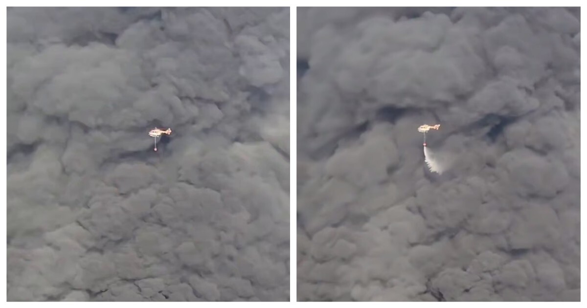 Вертолет тушит пожар в логистическом центре в Южной Корее