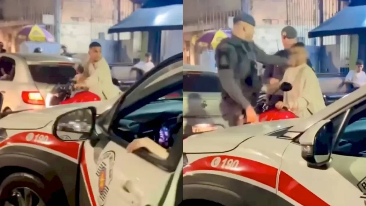 Полицейский в Бразилии ударил мотоциклиста, нарушившего правила дорожного движения