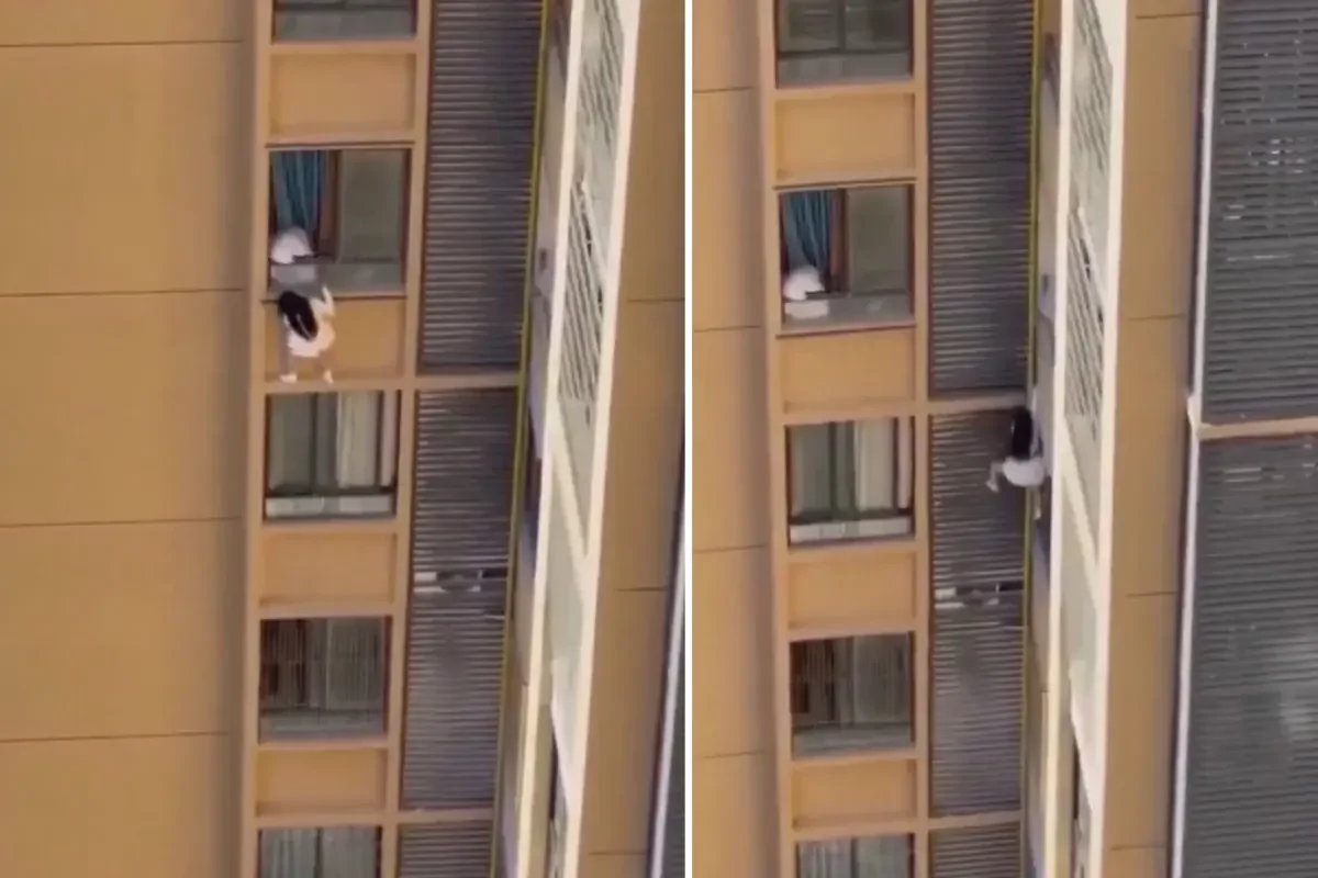 В Китае любовница спустилась с 10-го этажа по фасаду, спасаясь от вернувшейся жены