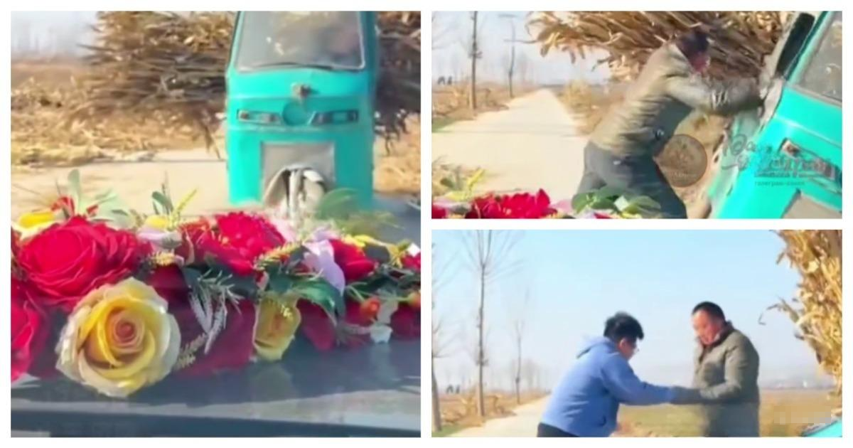 Мужчина уступил дорогу свадебному кортежу и был вознагражден