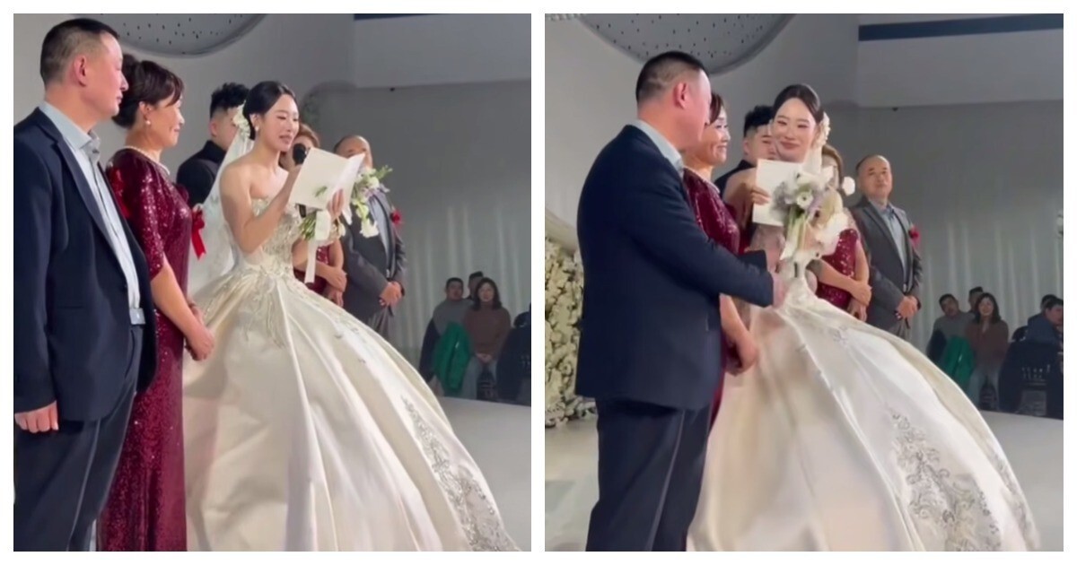 Невеста подарила отцу свадебный букет