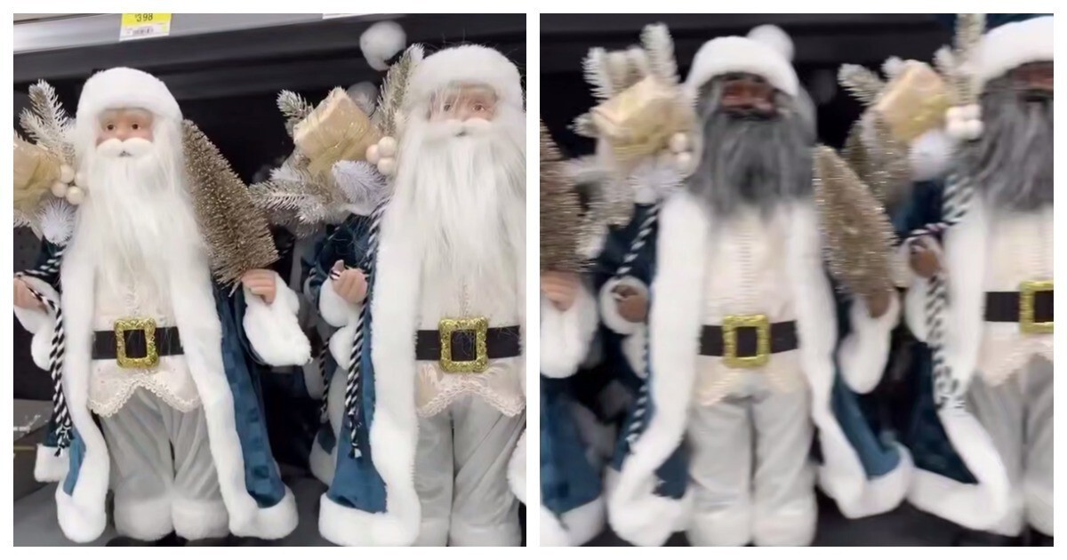 Темнокожий Санта на полке магазина