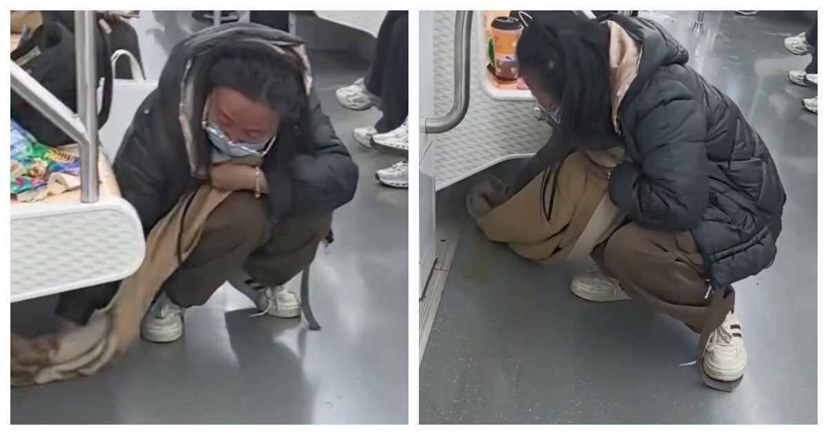 Женщина протёрла пролитый напиток собственным шарфом