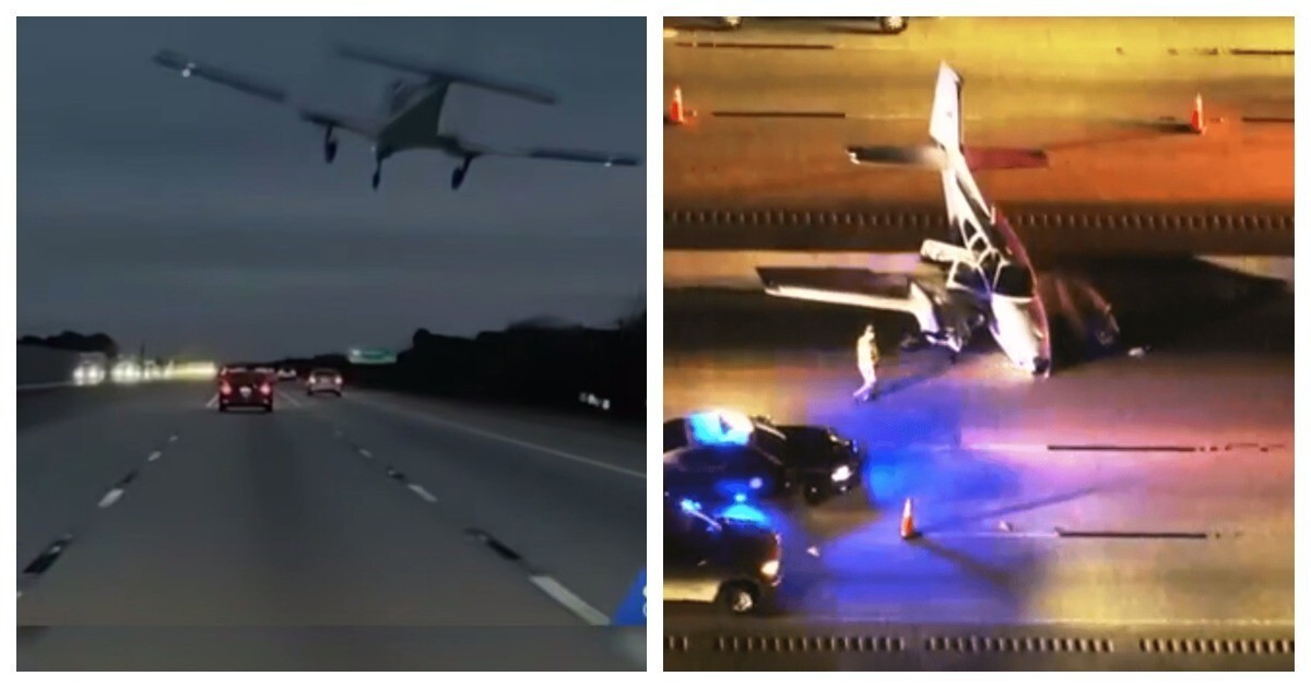 Самолет врезался в автомобиль во время аварийной посадки