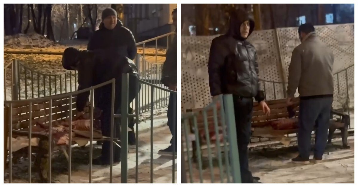 В Москве мигранты разделывали тушу на детской площадке