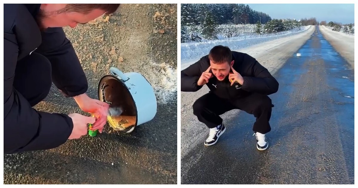 Парни проверили, на какое расстояние улетает кастрюля при взрыве петард