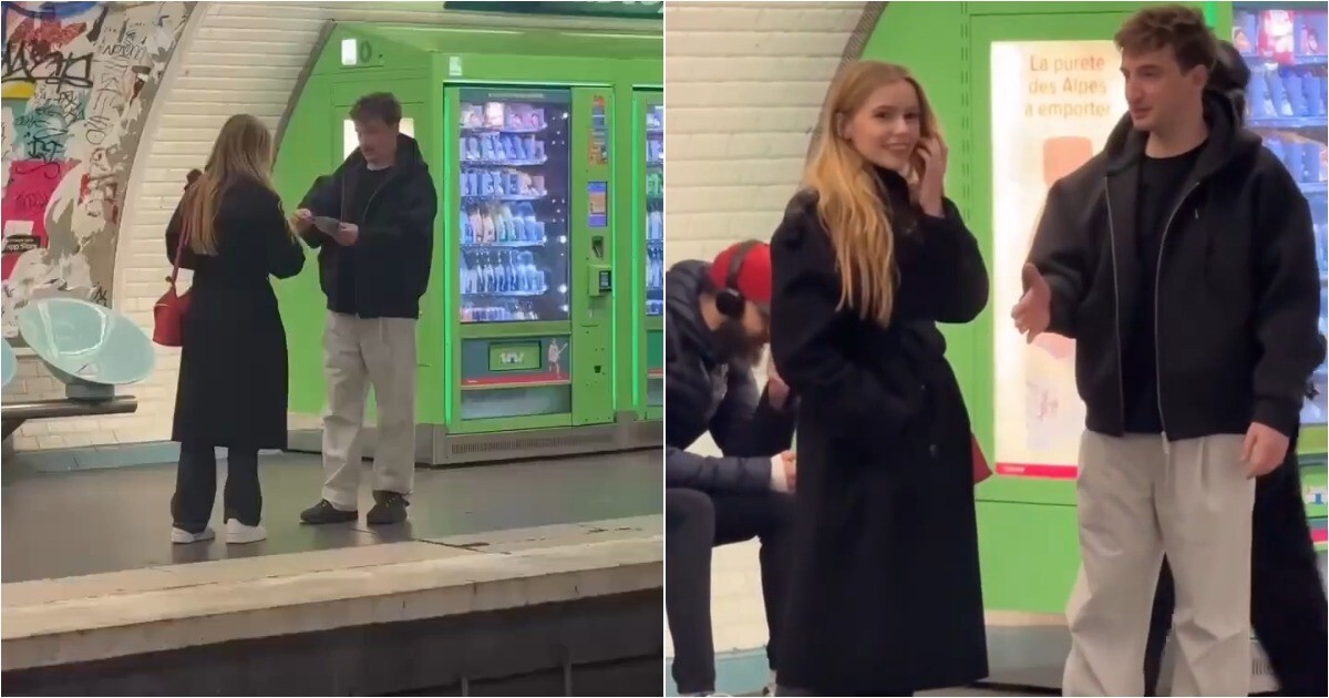 Карточный фокус в метро Парижа оставил девушку в полном шоке
