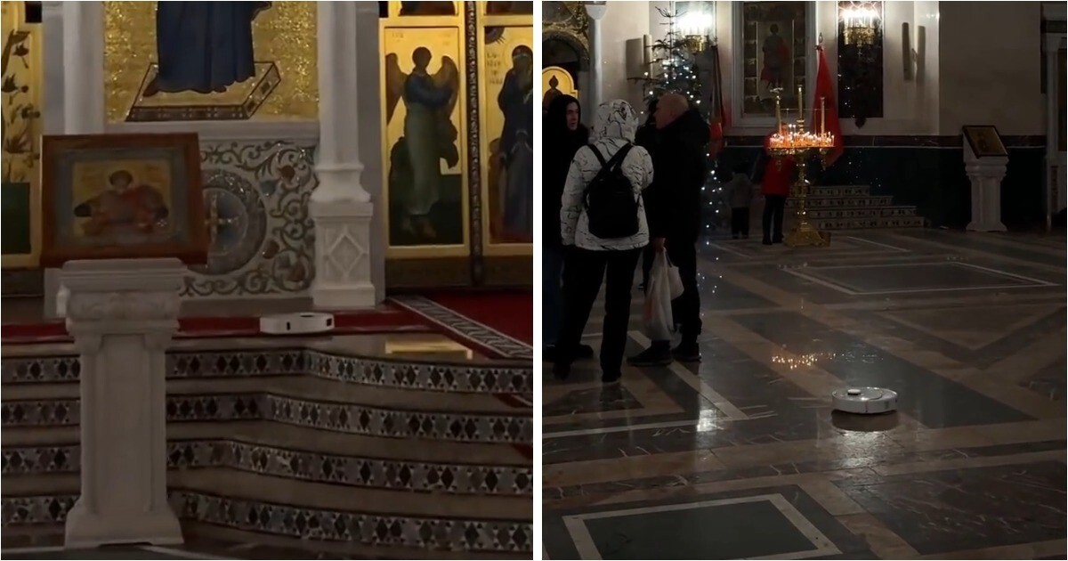 Робот-пылесос вышел на службу в церковь
