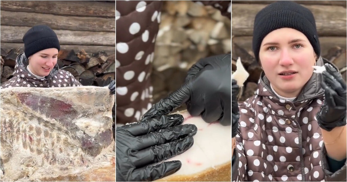 Семья фермеров из Беларуси показала гигантский кусок сала
