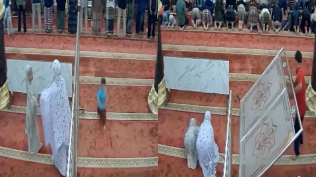 Девочки в мечети опрокинули ограждение, после чего сделали вид что молятся