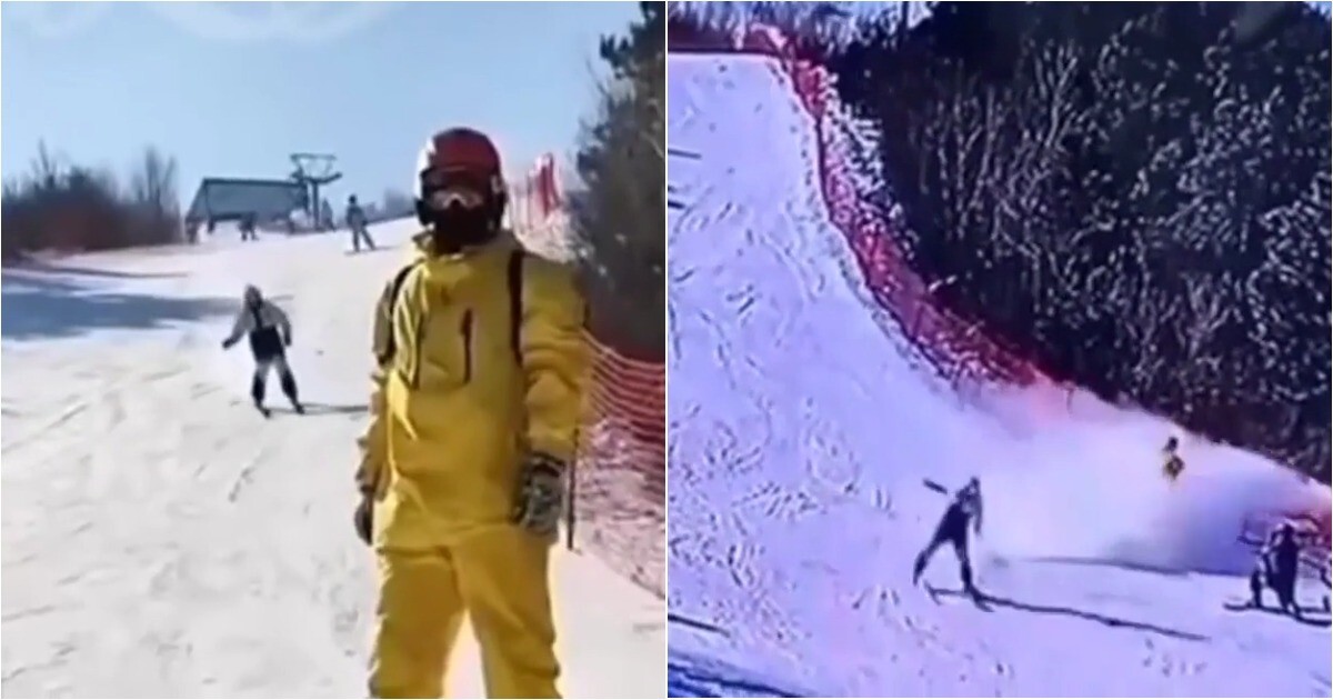 Двое лыжников сняли забавное видео на склоне