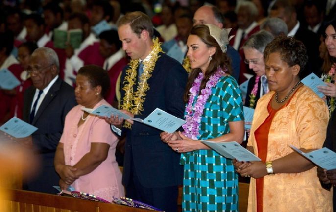 Kate Middleton and the Prince at a service 