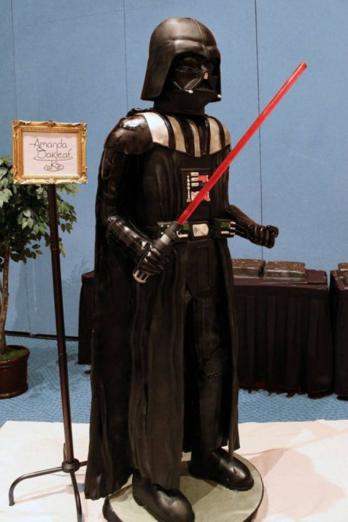 Completed Darth Vader Cake With Sugar Cane Light Saber 