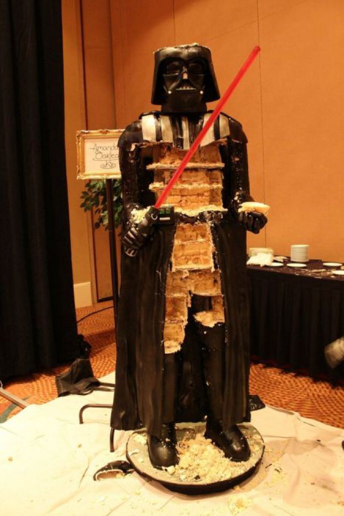 Slowly eating the life size Darth Vader 