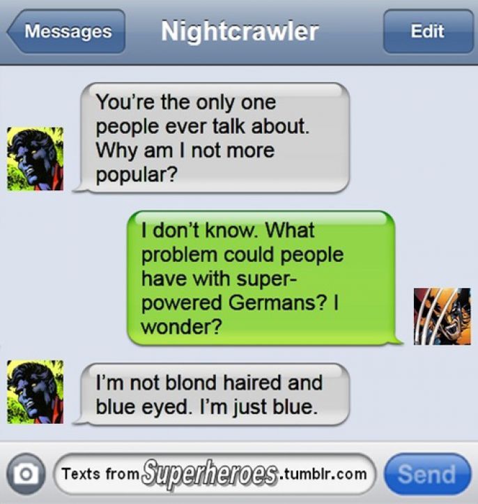 Nightcrawler to Wolverine 