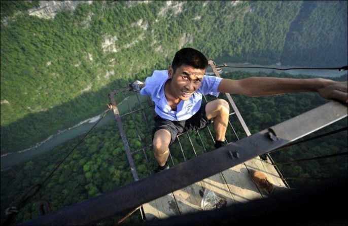 Intense High View From The Rope Bridge 
